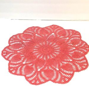 Large crocheted doily coral pink READ
